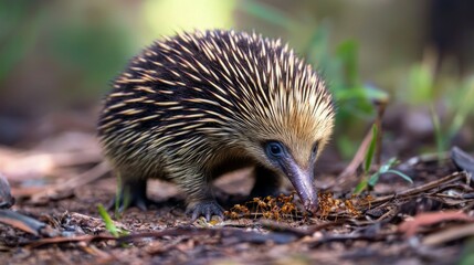 Cute Echidna foraging in natural habitat, showcasing spiky fur