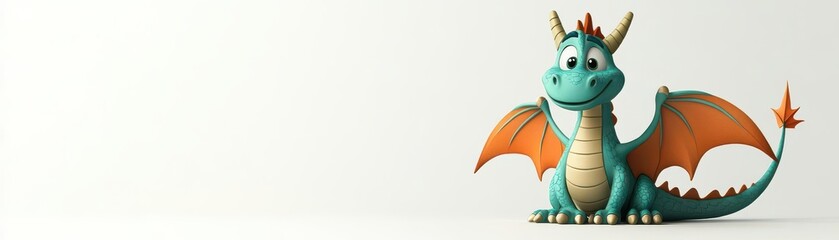 A playful dragon character, mythical creature element, cartoon style, emerald tones, isolated on white background