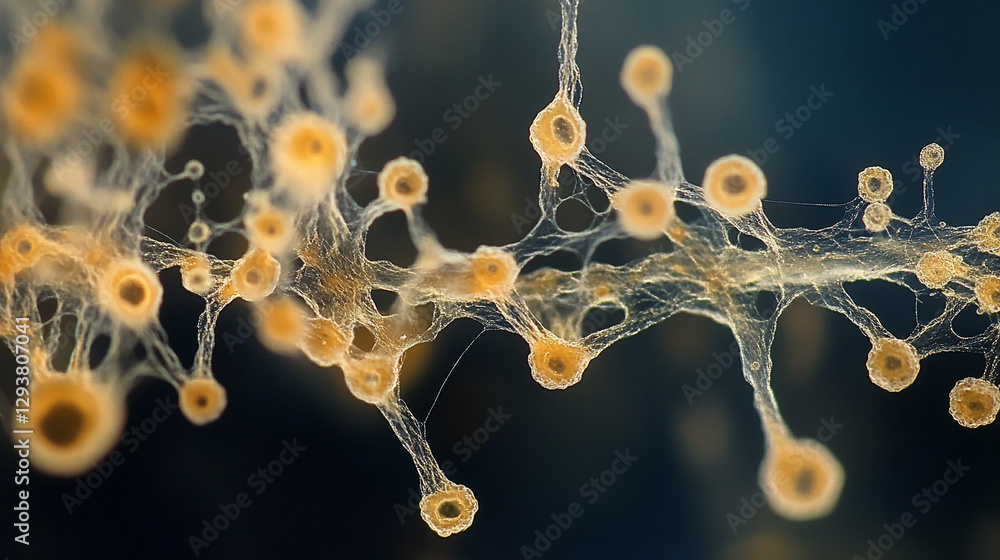 Poster close-up of organic growth with interconnected, spherical structures, showcasing the detailed textur