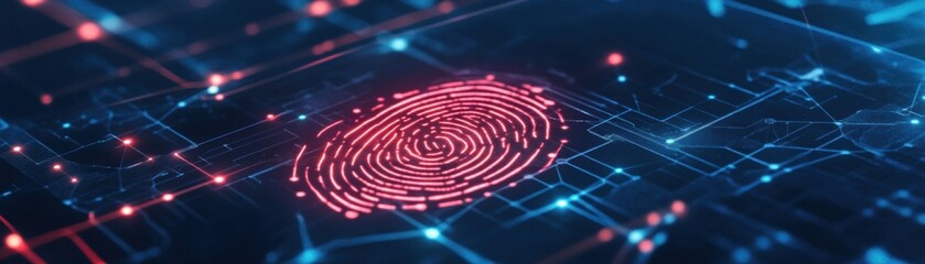 Fototapeta premium Digital Fingerprint Scan on Futuristic Circuit Board Technology Security Concept