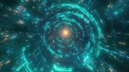 Fototapeta premium Abstract Futuristic Tunnel Digital Technology Background Bright Teal and Orange Light Glowing Lines