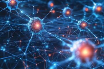 Fototapeta premium Microscopic View of Neuron Network Complex Brain Cell Connections Neural Pathways