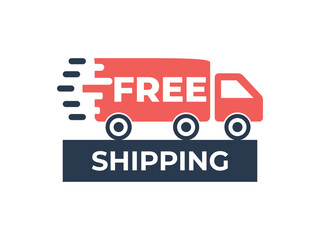 Free shipping delivery banner design Truck product shipping promotion typography Vector illustration graphic design badge tag template design
