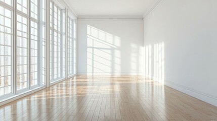 Bright Minimalist Interior Space with Natural Light and Wooden Floor