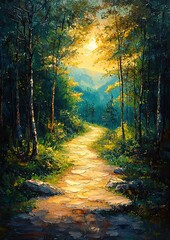 Fototapeta premium Acrylic oil painting of nature landscape