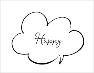 Speech bubble frame Happy Simple hand-drawn message speech bubble Vector material Monochrome White background copy space