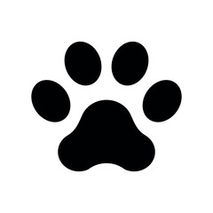 Pet paw vector logo flat symbol on white background. Cat or dog paw illustration, love animal silhouette solid icon. Veterinary medicine concept, packaging design.