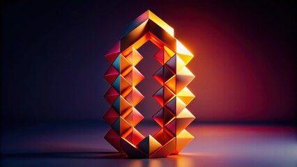 Geometric shapes in fiery hues forming a column within a loop shape against a matte background, geometric, design,  geometric