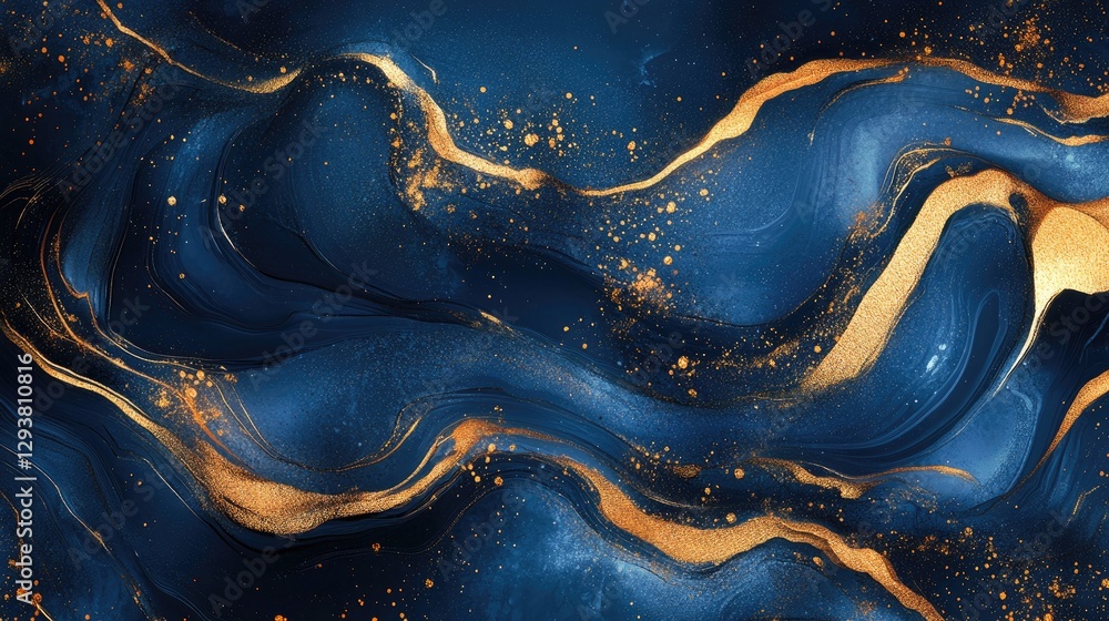Poster Futuristic abstract digital scene with rich blue and gold tones, creating a stunning visual representation of a digital world