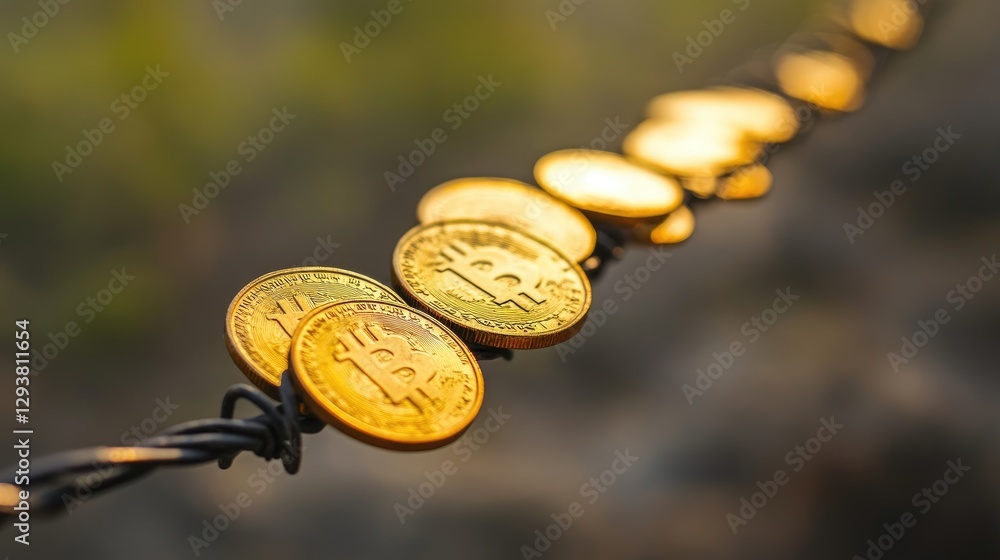 Poster golden coins rest on barbed wire, a visual metaphor for the fine line between wealth and the risks i