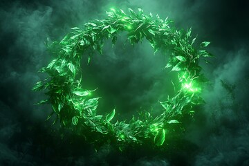 Glowing Leaf Wreath in Dark Fog