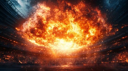 Explosive Fireball Erupting in Dramatic Arena with Fiery Debris