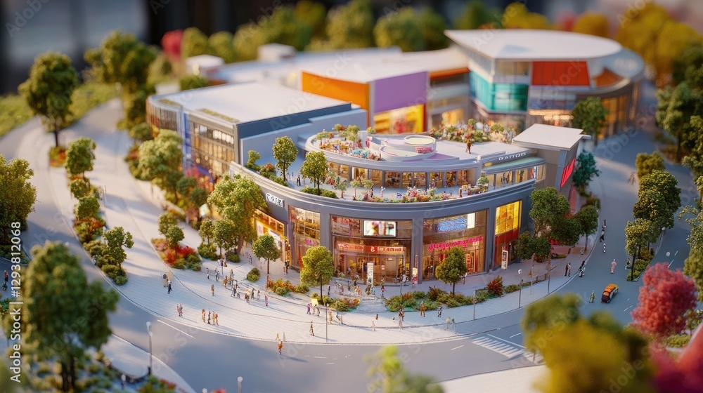 Poster high-resolution image of a detailed maquette showing the expansion of a shopping mall with new store