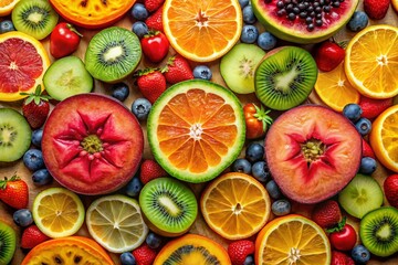 Abstract Fruit Design: Vibrant Slices & Juicy Colors - Stock Photo
