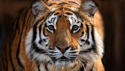 Vigilant Striped Majesty A Vivid Portrayal of a Bengal Tiger, Captured in the Wilderness at Midday, Displaying Intricate Patterns and Rich Textures against a Lush Jungle Backdrop, Radiating