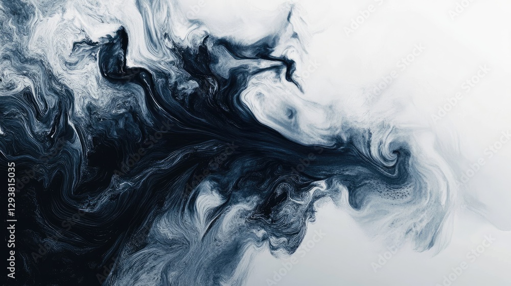 Aufkleber Mysterious dark swirling pattern on a white backdrop, blending fluid lines and abstract art concepts