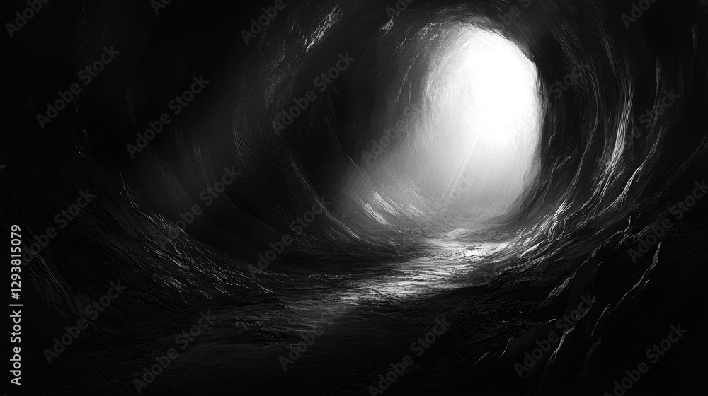 Poster Mysterious dark tunnel receding into the distance, with a sense of infinite depth and shadows