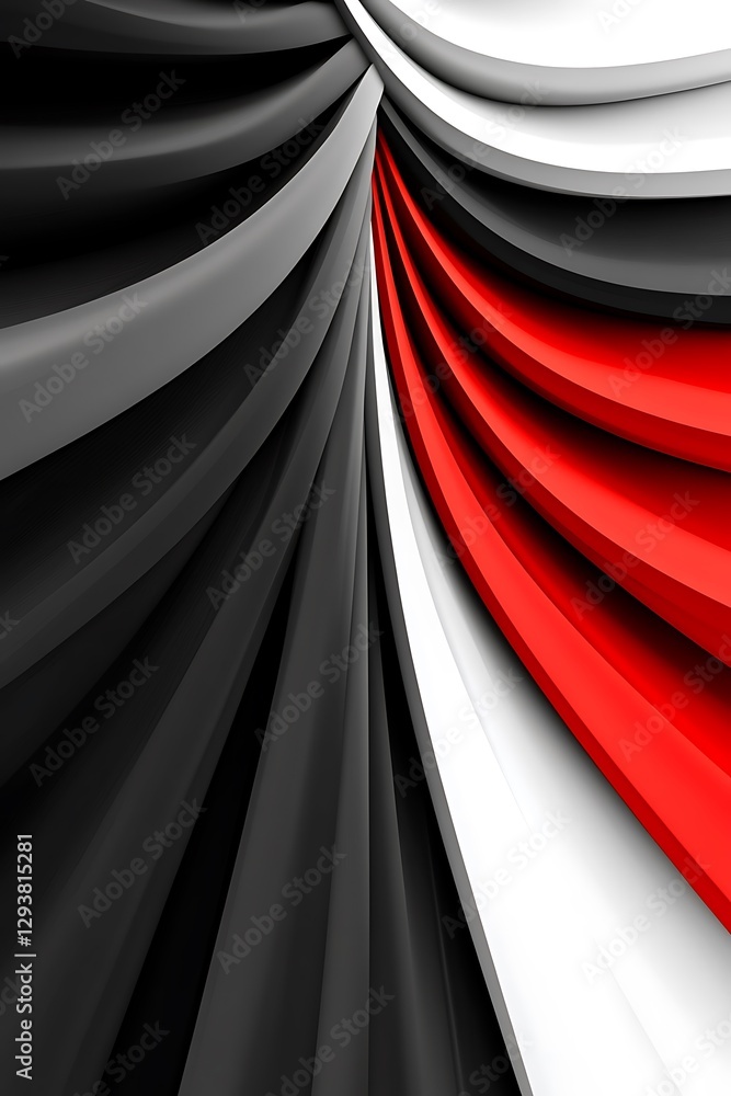 Poster abstract 3d rendering of red, black, and white curving forms