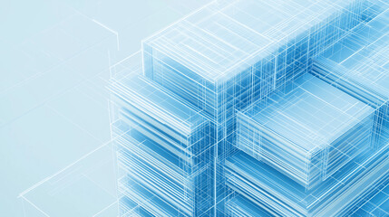 Obraz premium A hyper-detailed 3D architectural blueprint rendering of a modernist skyscraper