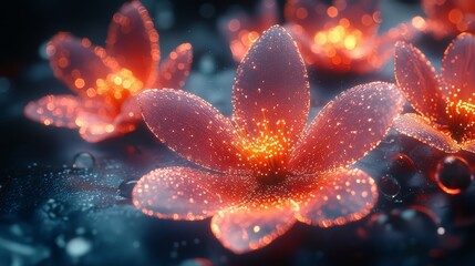 Naklejka premium Ethereal Luminous Flowers with Intricate Details and Deep Contrast