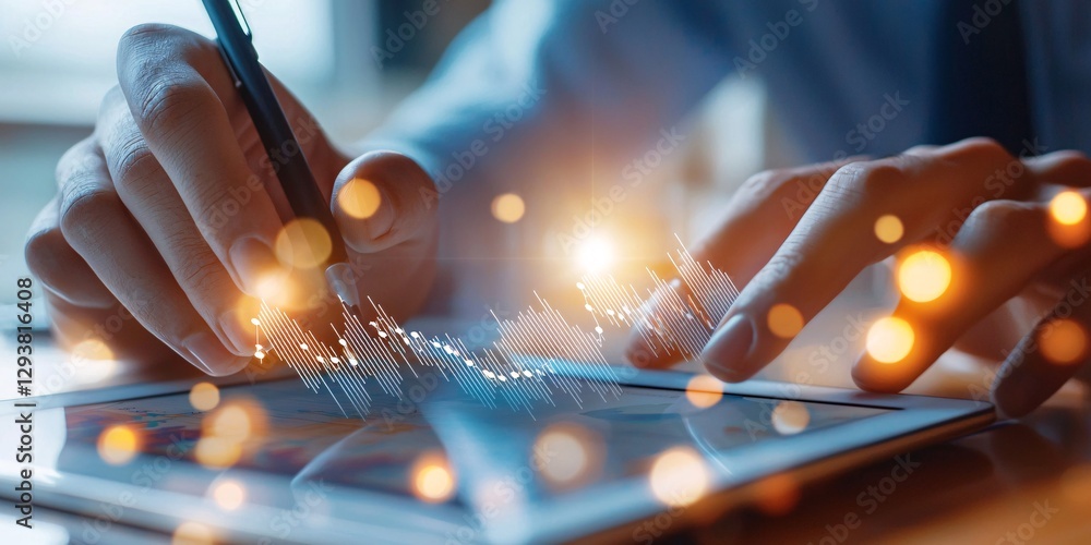 Poster business finance data analytics concept. creative process with digital technology and analytics