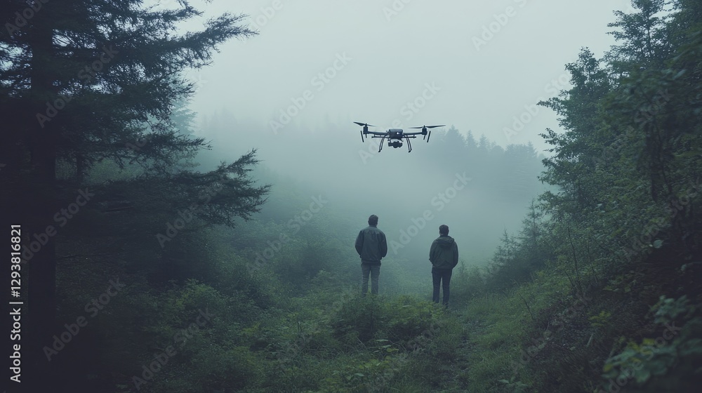 Aufkleber researchers using drones and digital technology to monitor environmental impact, promoting sustainab