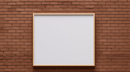 mockup blank sign white board on front shop with brick background