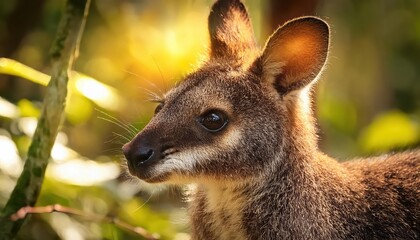 Fototapeta premium Portrait of Bennetts Wallaby Standing in a Lush Australian Forest, Capturing the Wild Grace and Serene Beauty of Nature in a Strikingly Naturalistic Moment