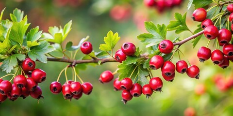 Obraz premium Hawthorn Branch with Ripe Berries, foliage, greenery, foliage, greenery, ripe, autumn, outdoors, hawthorn