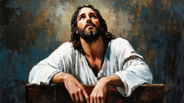 Biblical illustration of Jesus, traditional Christian art, soft painterly style, peaceful and sacred depiction