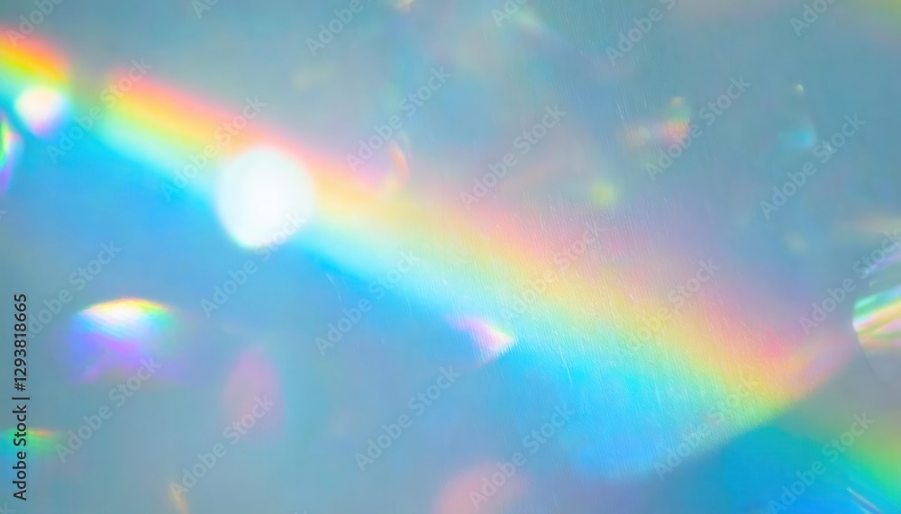 Poster rainbow reflection on glossy surface with vibrant light refraction and bokeh effect for design or decor projects