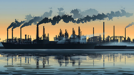 Fototapeta premium Industrial Sunset Port Silhouette