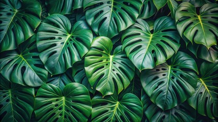 Fototapeta premium Aerial view of a lush Monstera plant tree with sprawling vines and large leaves, plant, botany, plant, botany, architecture