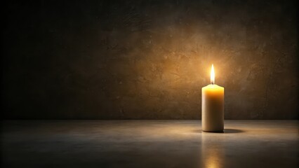 A lone candle lit in a pitch-black room, light, solace