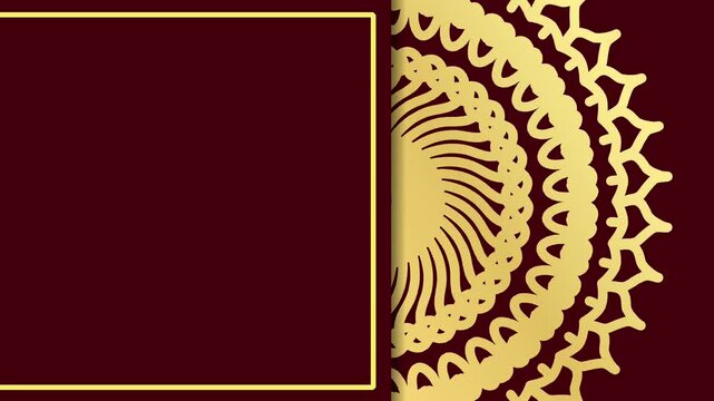 Vintage modern wedding invitation animation red background with golden mandala