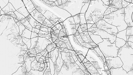 Naklejka premium Minimalist Bonn Street Map with Labels and Neighborhoods