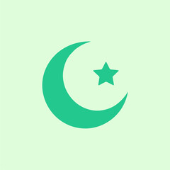 Simple lineart illustration of a crescent moon and star, symbolizing Islam, with clean, minimal strokes