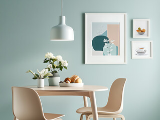 Cozy dining table setting with decorative elements in modern apartment interior design minimalist style