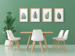 Fototapeta premium Modern dining table arrangement with leaf art indoor space digital image minimalist style