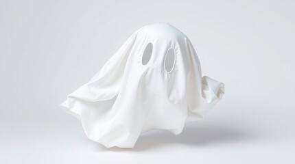  A minimalist image of a ghost, formed from a gently billowing white sheet with subtle wrinkles.  Two eyeholes create a classic, playful expression.