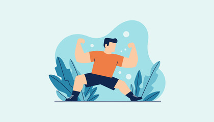 Obraz premium Martial artist in a combat stance demonstrating strength and agility, flat sports illustration.
