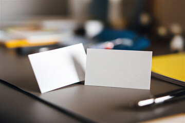blank white two Business card mockup on table