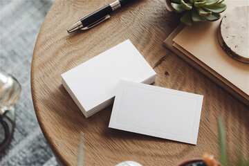 blank white two Business card mockup on table