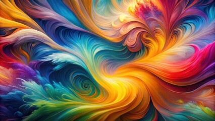 Vibrant swirls of abstract acrylic colors blend together in a mesmerizing dance on the canvas, swirling patterns, bold strokes