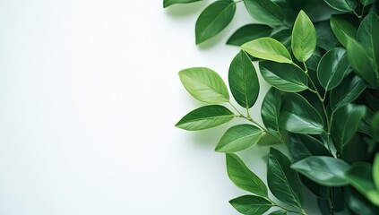 Obraz premium Fresh green leaves on white background (5)