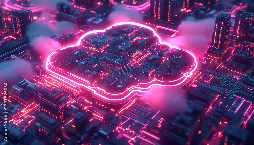 Aufkleber abstract 3d rendering of a cloudshaped circuit board