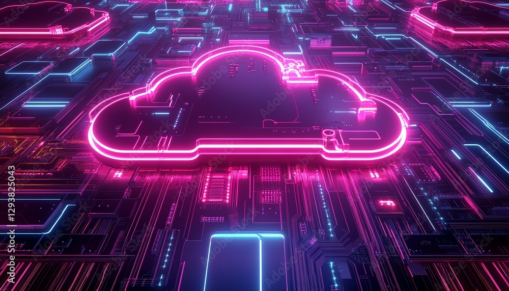 Aufkleber abstract 3d rendering of a cloudshaped circuit board