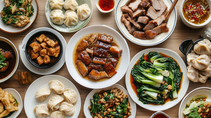 A traditional Chinese feast with a variety of dishes