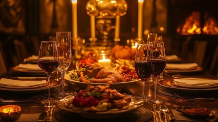 The warm light and shadow of the holiday dining table