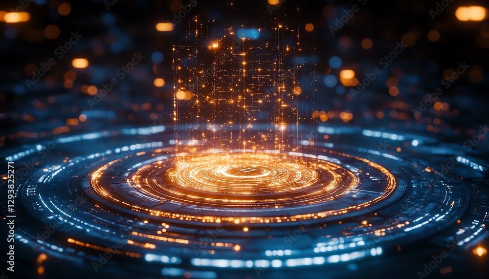 Aufkleber brain on a circular platform with glowing ai neural connections, futuristic technology design, digit